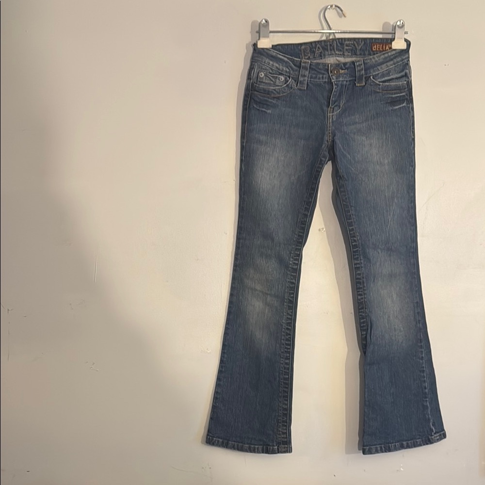 dELiA*s Blue Flare Jeans with Distressing Wash